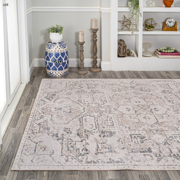 Edith Distressed Medallion Low-Pile Machine-Washable Area Rug
